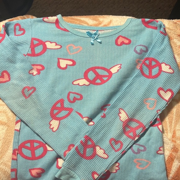 Kids Blue Peace and Hearts Pajama Set - Picture 2 of 4